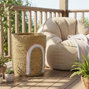 HOMCOM Kosz do przechowywania 24,7L z dekoracją tęczową, duży pleciony kosz do łazienki, sypialni, naturalny | Aosom PL