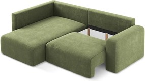 Zielony rozkładany/ze schowkiem narożnik z tkaniny szenilowej (lewostronny/w kształcie litery L) Kona – Makamii