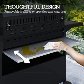 Outsunny Grill Gazowy na Kółkach z Przeszklonym Magazynkiem, Boczny Stół, Boczny Palnik, Półka Grzewcza, Termometr, Stal Nierdzewna, Czarny