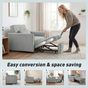 HOMCOM 3-w-1 Fotel z Funkcją Łóżka, Rozkładany Fotel Sofa z Regulowanym Oparciem, Szary | Aosom PL