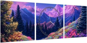 Obraz - Fioletowy krajobraz przy pełni księżyca (z zegarem) (90x30 cm)