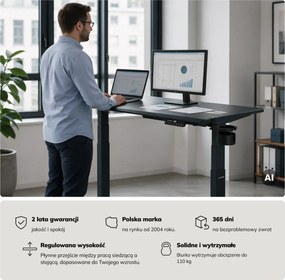 Biurko elektryczne z regulacją wysokości ergonomiczne antracytowe,1200x600 mm: ARIA