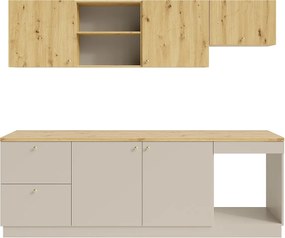 Kompletna kuchnia - Z blatem 242 cm - Beżowa i Jasny naturalny - YORINA