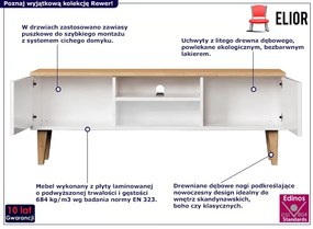 Skandynawska szafka RTV na dębowych nóżkach biały + hikora - Rewer 5X 120cm