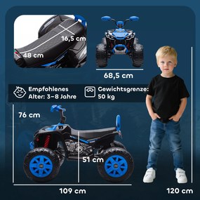 AIYAPLAY Elektryczny quad dla dzieci, pojazd 24V z 4 kołami, reflektory, port USB, funkcja MP3, 6,5 km/h, 3-8 lat
