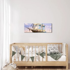 Obraz statku na falach (z zegarem) (90x30 cm)