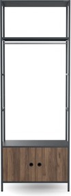 Regał biurowy otwarty z drążkiem na ubrania, do recepcji i poczekalni, metalowy, antracytowy/orzech, 800x2200x400 mm: ARIEL Eco Design