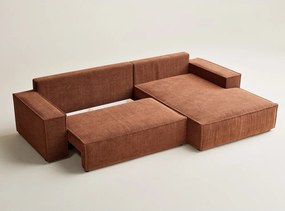 Rozkładany/ze schowkiem narożnik z tkaniny szenilowej (prawostronny/z szezlongiem) w kolorze miedzi Maze – Maison de Rêve