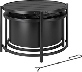 Outsunny Palenisko 66 x 63 x 41 cm Okrągłe miejsce na ognisko z rusztem, pogrzebaczem, pokrywą, stojakiem, czarne | Aosom PL