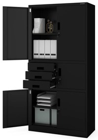 Biurowa szafa metalowa z sejfem na akta i dokumenty FILIP II, 900 x 1850 x 400 mm, czarna