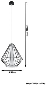 Industrialna lampa wisząca druciana E843-Demo - czarny