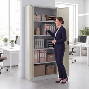 Szafa na dokumenty biurowa metalowa szara / dąb sonoma: Eco Design JAN H 900 x 1950 x 400 mm