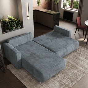 Masseno Narożnik TURIN z funkcją spania i pojemnikiem na pościel Narozniki L, Rozkładana sofa - Szary, POSO 60