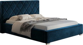 Emporius Aron łóżko tapicerowane 140x200 - pojemnik, tkanina aksamitna, nowoczesne łóżko dwuosobowe do sypialni - niebieski (Monolith 77)