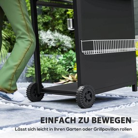 Outsunny Grill gazowy 9,5 KW z wózkiem, 4 palniki, boczny palnik, 123 x 57 x 98 cm Czarny