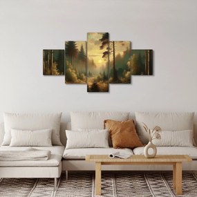 Obraz - Słońce świecące przez las (125x70 cm)
