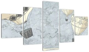 Obraz - Balony nad miastem, zimne odcienie (125x70 cm)