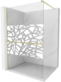 Mexen Kioto+ ścianka prysznicowa z półką Walk-in 140 x 200 cm, biały wzór, złota szczotkowana - 800-140-121-55-85