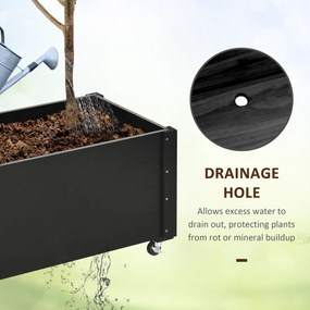 Outsunny Donica wysoka drewniana na kółkach odporna na warunki atmosferyczne czarna 89x48x47 cm | Aosom PL