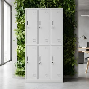 Szafka socjalna ubraniowa BHP szara: 6-drzwiowa IGOR, 900 x 1850 x 450 mm