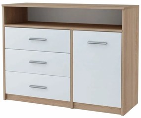 Komoda do salonu z szufladami i półkami dąb sonoma + biały - Nemeso 4X
