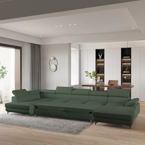 Masseno Narożnik MONTIVA z funkcją spania i pojemnikiem na pościel Narozniki U, Rozkładana sofa - Zielony, QUELLE 37