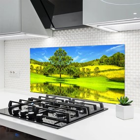 Szkło do Kuchni na Ścianę Samotne Drzewo na Polanie