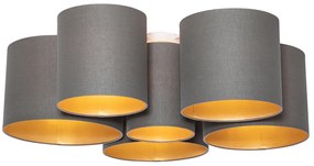 Szarobrązowa lampa sufitowa ze złotym wnętrzem 6 lamp - Multidrum Nowoczesny Oswietlenie wewnetrzne