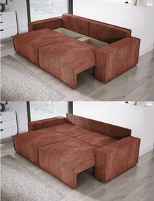 Kanapa KASJO Uniwersalny Sofo-Narożnik z funkcją spania i poduszkami, 2x pojemnik POSO 039 Miedziany DOMOHOME