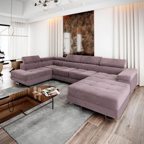 Masseno Narożnik CASONE z funkcją spania i pojemnikiem na pościel Narozniki U, Rozkładana sofa - Wrzosowy, MONOLITH 62
