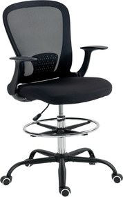 HOMCOM Fotel biurowy Regulacja wysokości Krzesło biurkowe z regulowanym pierścieniem podnóżka, podparciem lędźwiowym, 62 x 59 x 119 cm, Czarny