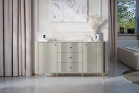 Komoda Vesper 160 cm z szufladami na nóżkach - kaszmir / złote nogi