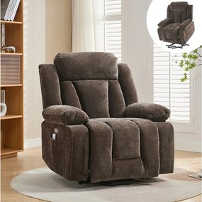 Fotel masujący elektryczny - 95 x 94 x 107 cm - z 8-punktowym masażem + funkcją podgrzewania i podnoszenia - materiałowy - brązowy