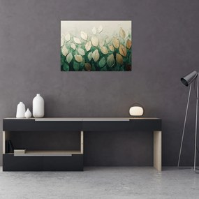 Obraz na szkle - Złoto-zielone liście (70x50 cm)