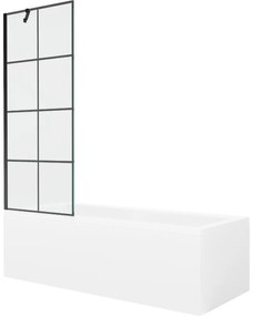 Mexen Cubik wanna prostokątna 150 x 70 cm z obudową i parawanem 1-skrzydłowym 70 cm, czarny wzór - 550315070X9507007077