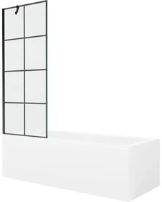 Mexen Cubik wanna prostokątna 150 x 70 cm z obudową i parawanem 1-skrzydłowym 70 cm, czarny wzór - 550315070X9507007077