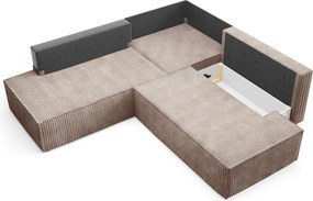 Masseno Narożnik TESSO z funkcją spania i pojemnikiem na pościel Narozniki L, Rozkładana sofa - Brązowy, TILIA 17