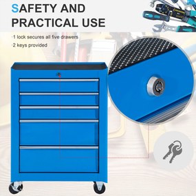 HOMCOM Szafka na narzędzia, skrzynia narzędziowa, 5 szuflad, mobilna, stalowa, czarna | Aosom PL