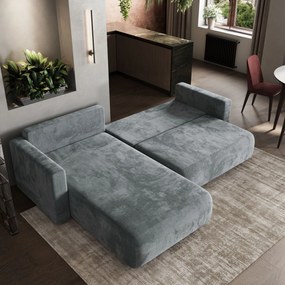 Masseno Narożnik TURIN z funkcją spania i pojemnikiem na pościel Narozniki L, Rozkładana sofa - Szary, MONOLITH 85