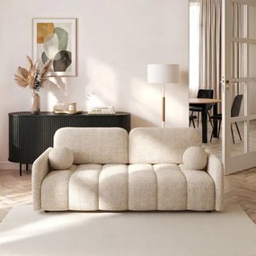 Sofa ZEN Rozkładana Dwuosobowa Beżowa Szenil Japandi