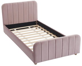 Łóżko 90 x 190 cm - Welur z pionowymi przeszyciami - Różowy + Materac - ROGADI