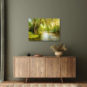 Obraz na szkle - Wierzba nad jeziorem, obraz olejny (70x50 cm)