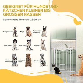 PawHut Brama dla Zwierząt Domowych, 96 cm Barierka na Schody, Regulowana Szerokość 76-104 cm, z Drzwiczkami dla Kota, na Schody i Przejścia Drzwiowe, Biały