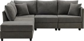 Nowoczesna narożna kanapa - 5-osobowa - z rozkładanym podnóżkiem - w kształcie L - szary