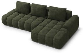 Zielony aksamitny rozkładany/ze schowkiem narożnik (prawostronny/z szezlongiem) Linz – Cosmopolitan Design