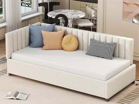 Łóżko tapicerowane 90x200 cm - tkanina welurowa - z stelażem na listwy - Beżowe