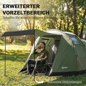 Outsunny Namiot kempingowy 3-4 os., stabilny, 3000 mm wodoodporny, namiot rodzinny z sypialnią i przedsionkiem, zielony | Aosom PL