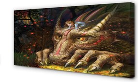 Obraz na płótnie Głowa Smoka i Dziewczynka w Lesie
