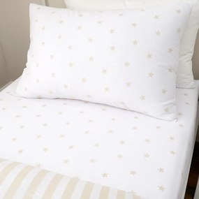 Biało-beżowe bawełniane prześcieradło dziecięce jednoosobowe z gumką 90x190 cm Mini Star &amp; Stripes – Bianca