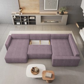 Masseno Narożnik VELAMI z funkcją spania i pojemnikiem na pościel Narozniki U, Rozkładana sofa - Wrzosowy, POSO 130